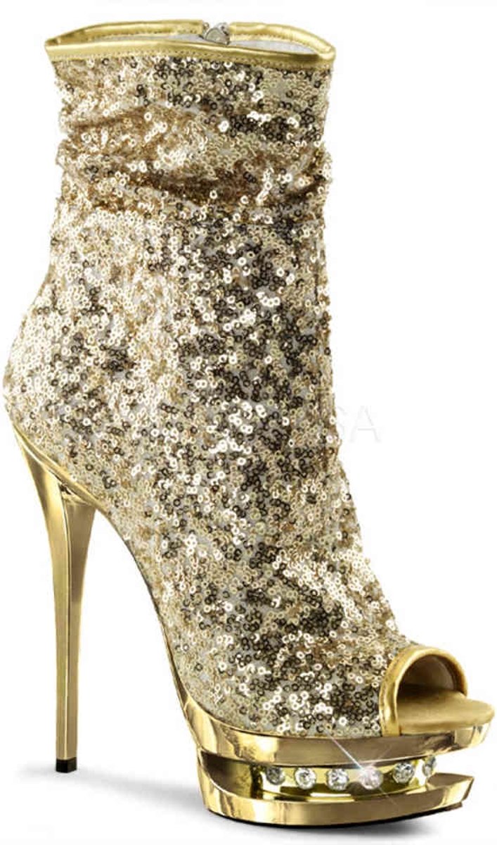 EU 35 = US 5 | BLONDIE-R-1008 | 6 Heel, 1 1/2 PF Sequined Open Toe Ankle Boot